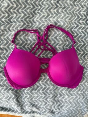 Victoria's Secret Hot Pink Strappy Push-Up Bra with front snap